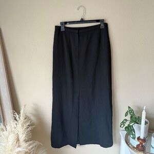 Vintage Liz Claiborne Wool Black Maxi Skirt Front Slit Business Casual Corporate